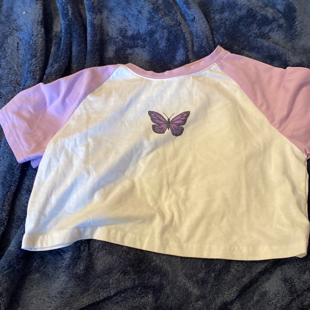 shein purple and white butterfly shirt